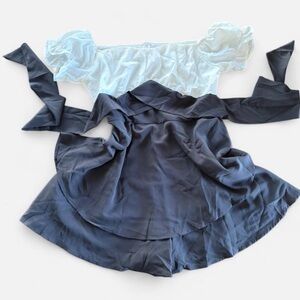 Two-Tone Off-Shoulder Dress — White Top & Black Skirt